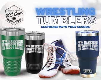 Custom Mascot Wrestling Tumbler, 20 oz Tumbler, 30 oz Tumbler, Laser Engraved Tumbler, Stainless Steel Cup, Wrestling Gift, School Mascot