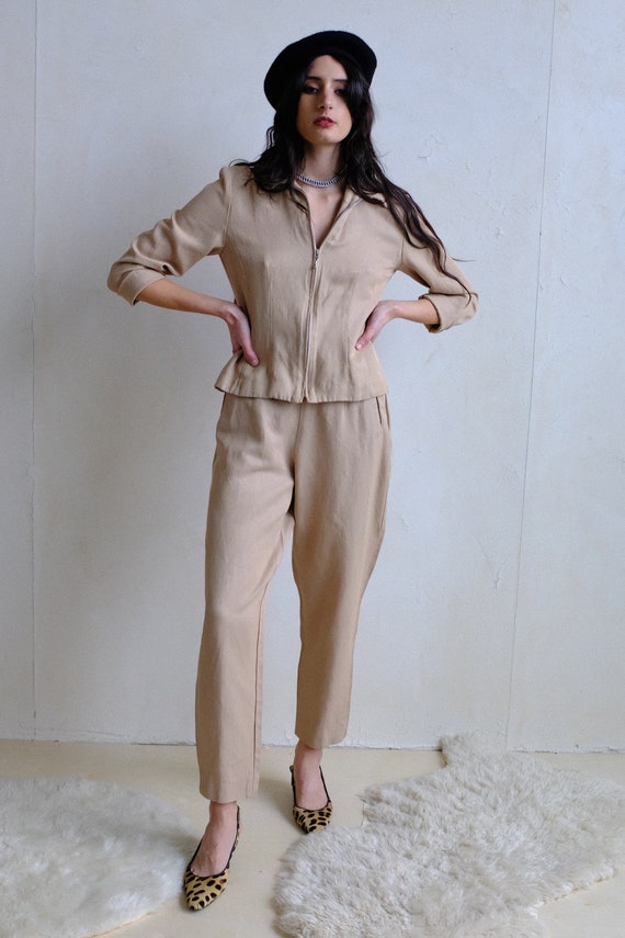 TWO PIECE SUIT in Sand Pant Suit Zip Up