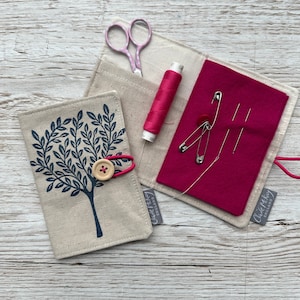 Hand Printed Linen Needle Book | Navy Mulberry Tree | Handmade Needlebook | Craft Storage | Crafty Gift | Sewing Kit | Needle Storage Case