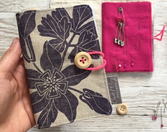 Hand Printed Linen Needle Book | Purple | Aquilegia | Needlebook | Handmade | Craft Storage | Crafty Gift | Sewing Kit | Needle Storage Case