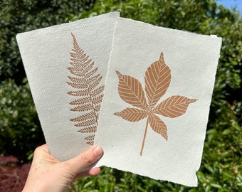 Original Linocut Mini Botanical Prints | Copper Ink on Handmade Khadi Paper | Hand Printed Wall Art | Super Seconds Festival