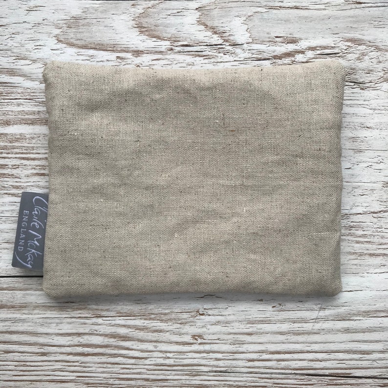 Gift For Her Block Printed By Hand Present Cornflower Stripes Navy Zip Green Leaves Hand Printed Linen Zipped Coin Purse