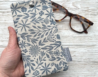 Hand Printed Ditsy Print Glasses Case | Navy Blue | Sunglasses Case | Eye Wear Storage | Spectacles Protection | Hand Sewn | Gift For Her