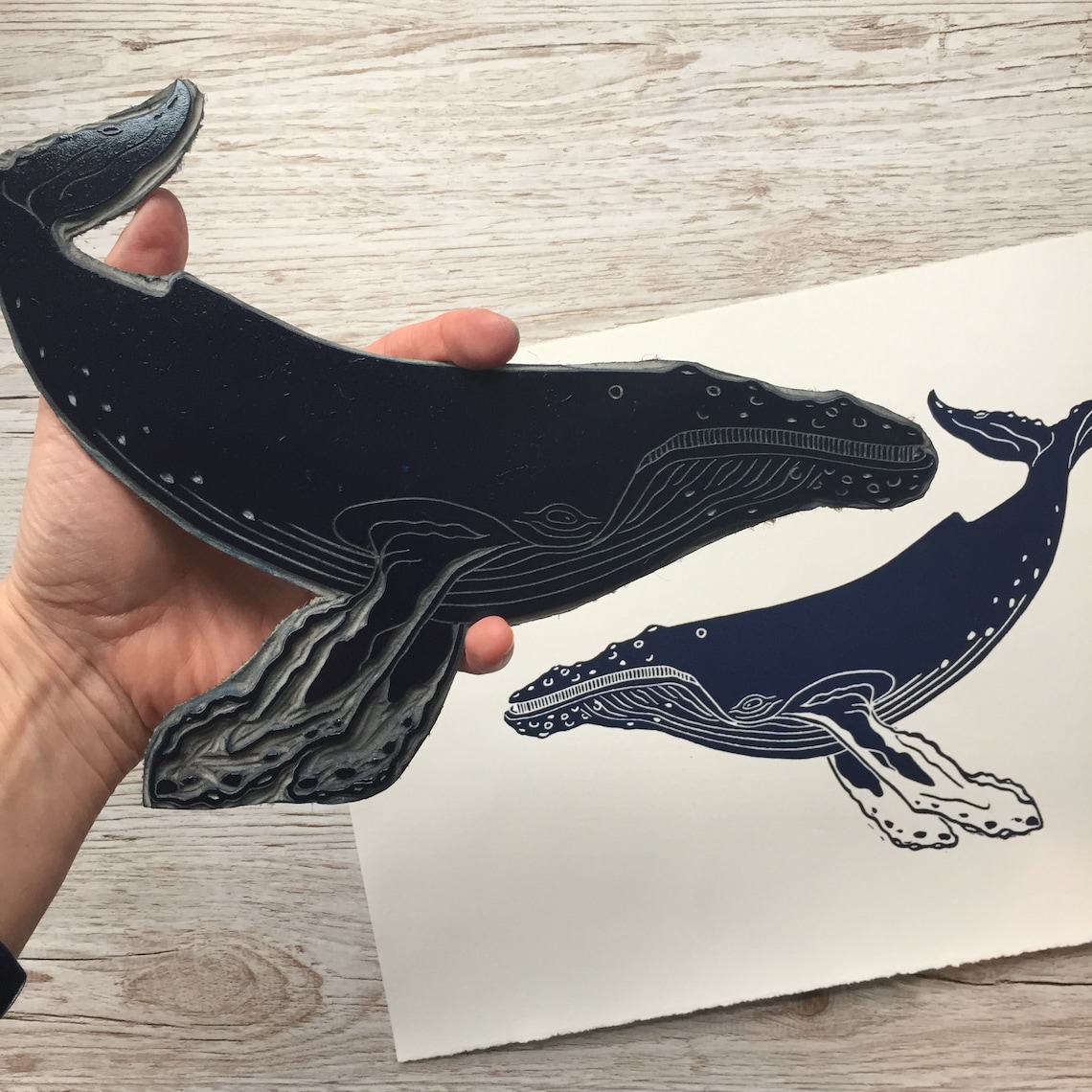 Original Linocut Print Humpback Whale Hand Printed | Etsy
