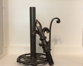 Custom Made Cast Iron Paper Towel Holder Fleur-De-Lis Black Heavy Duty!