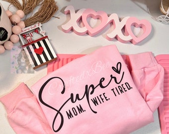 Super mama, super żona, super zmęczony sweter | Mama sweter z okrągłym dekoltem