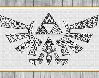 Hyrule Crest Blackwork - Digital Cross Stitch Pattern