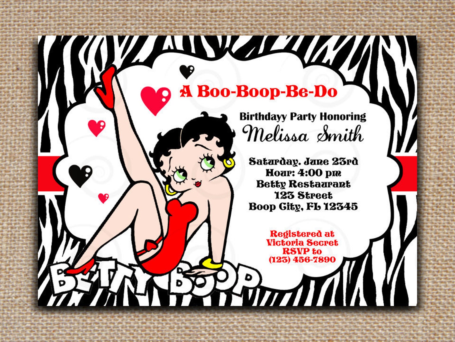 Betty Boop INVITATION Printable & Text Editable PDF File in image 0.