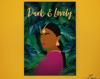 Dark & Lovely  Desi Girl Poster - Indian Girl, Wall Art, Home Decor, Desi Art, Colourful, Fashion, Sari,  Digital Print - INSTANT DOWNLOAD