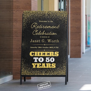 Personalized Retirement Party Welcome Sign, Retirement Celebration Poster, Black Gold Decor, Retirement Welcome Sign, Retirement Party Decor
