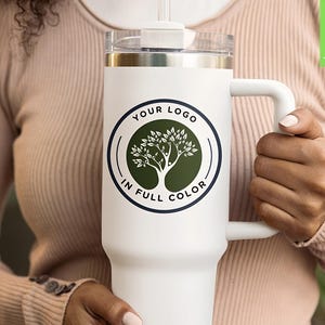 Custom Logo Tumbler with Lid Straw, Custom Company Tumbler with Logo Bulk, Business Tumblers, Coworker Corporate Gift, 40oz Personalized Cup