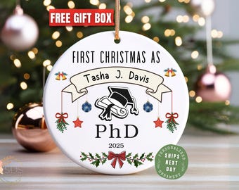 Personalized Phd Christmas Ornament New Doctor Gift Future Doctorate Degree Graduation Gift