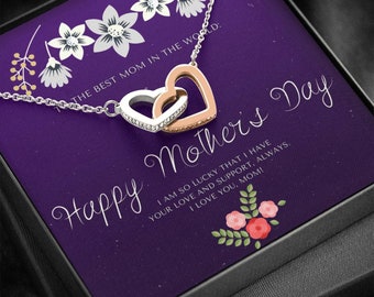 Heart Necklace, Birthday Gift From Daughter, Necklaces, Interlocking Heart Necklace, Mom Gift, Mom Necklace, Mom Jewelry Personalized