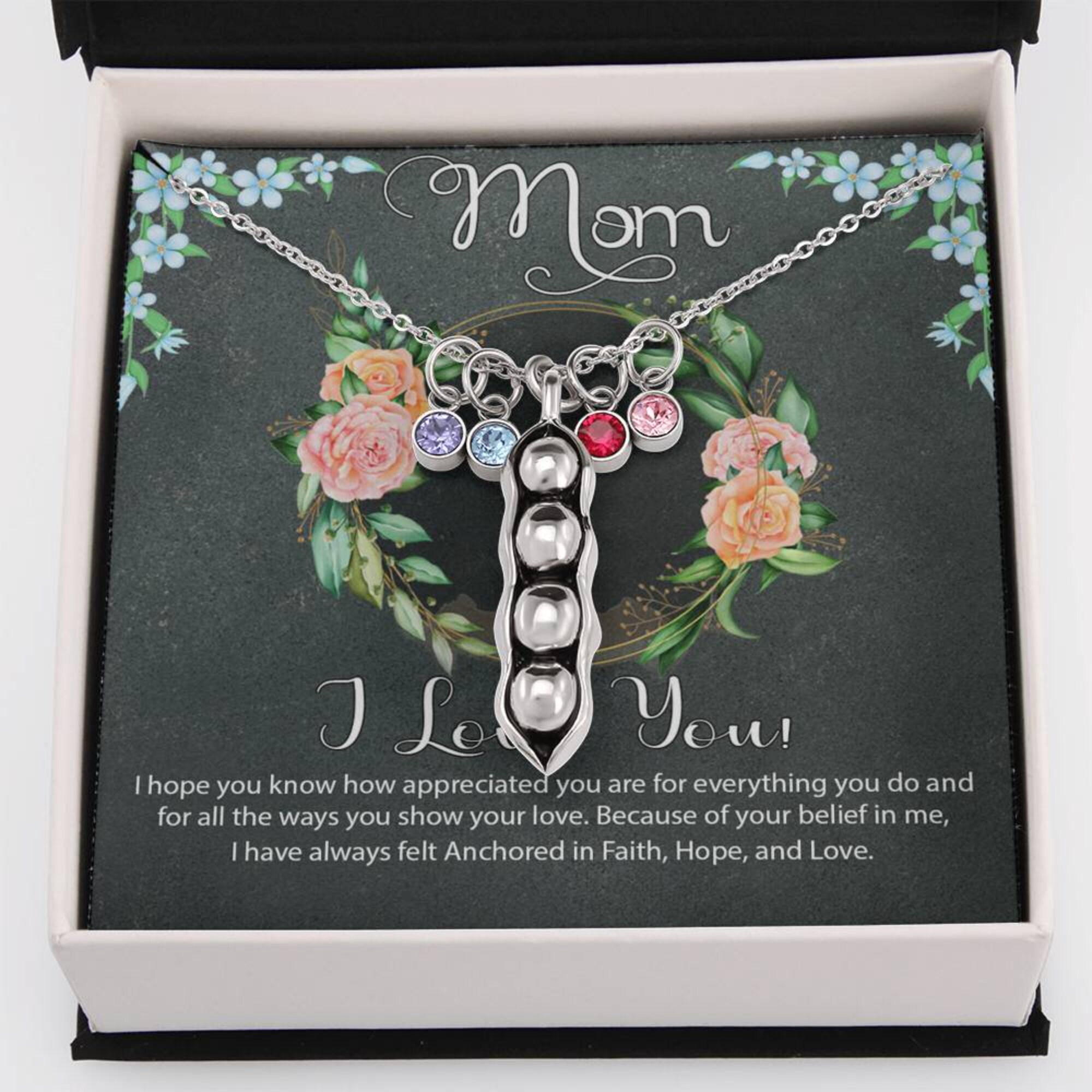 Personalized Peas in a Pod Necklace Peapod Necklace Birthstone Necklace