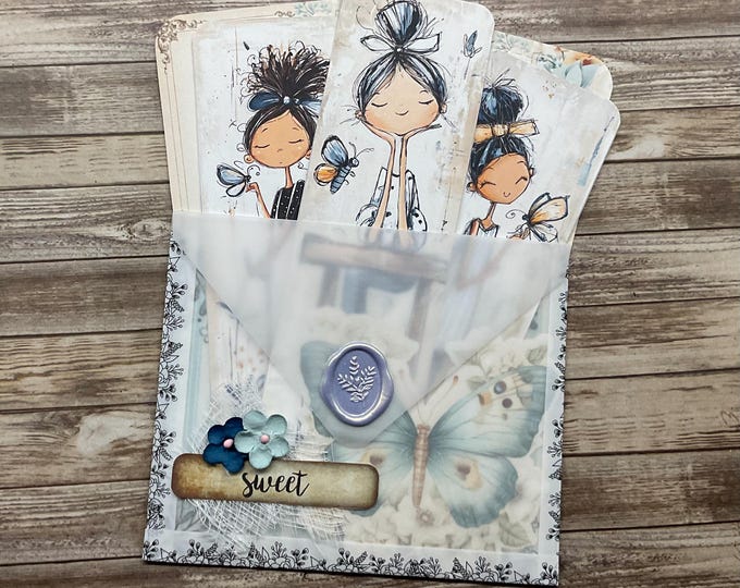 Cute Envelope Pocket, Girl With Butterfly, Ephemera Envelope, Happy ...