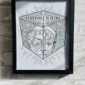 star trek galaxy borg cube fan art deco art nouveau foiled print