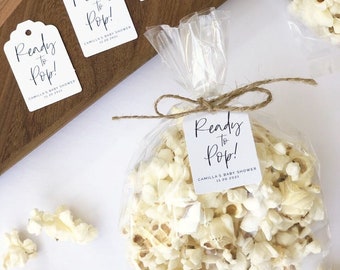 16 Ready To Pop! – Baby Shower Favor Tags – Popcorn Bridal Shower Gift Labels