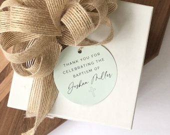 16 Benutzerdefinierte Taufe Danke Tags, Kreis Geschenkanhänger, 2 Zoll Durchmesser