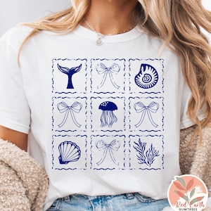 Sublimación PNG de conchas marinas de moda, coqueta playera femenina PNG, costera PNG, verano retro PNG, coqueta de verano PNG, náutica costera SVG