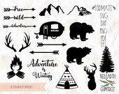 Camping, caravan,bears, bonfire,boho, deer, mountain, teepee, woodland,SVG, PNG, DXF, cricut, silhouette studio, vinyl decal, t shirt design