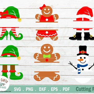 Chapéu de boneco de neve com monograma dividido, Papai Noel com quadro dividido, Menino de gengibre com quadro dividido, Sapatos de Papai Noel SVG, PNG, DXF, Eps, PDF cricut