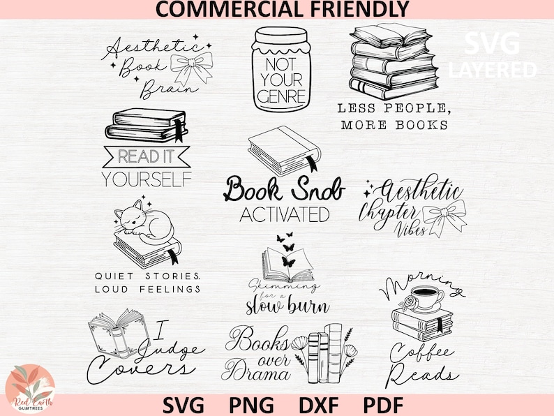 Book Lover Quotes Bundle SVG, Reading Quotes SVG, Book Lover Svg ...