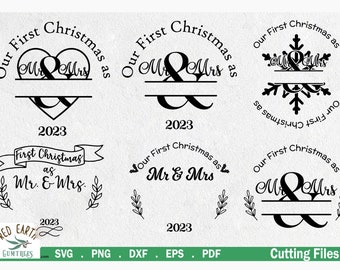 Our 1st Mr and Mrs Christmas bauble decal bundle,Our first mr and mrs Christmas newlyweds ornament decal SVG,PNG,DXF,Eps,Pdf,cricut,cameo