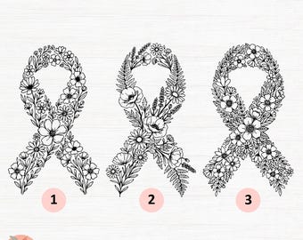 Floral Breast Cancer SVG bundle,Pink ribbon Cancer,Cancer Awareness svg,Breast Cancer Shirt,wildflower cancer ribbon,cancer ribbon laser cut