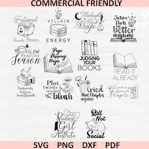 Book Lover Quotes Bundle SVG, Reading Quotes SVG, Book Lover Svg ...