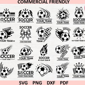 サッカーSVGバンドル、サッカーチームロゴバンドル、サッカークリップアート、サッカーモノグラムフレームSVG、レトロサッカーチームTシャツバンドル、コケットサッカーボール