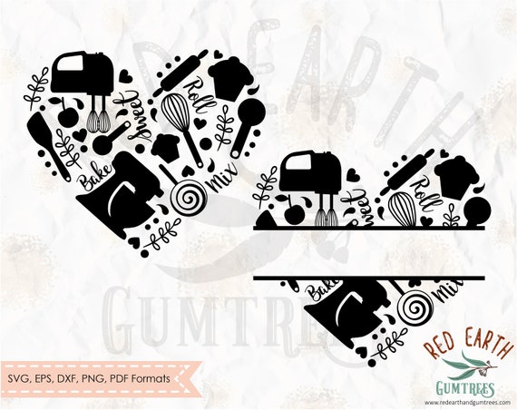 Download Bake Heart Split Monogram Frame Baking Rolling Pin Svg Png Etsy