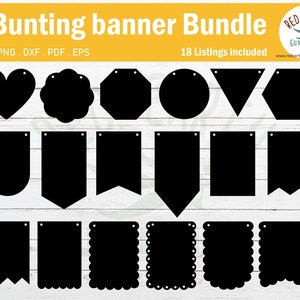 Banner bunting birthday party, bunting banner svg template, scallop banner bunting, banner template SVG, PNG,Eps,DXF,Pdf cricut,silhouette 3