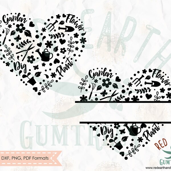 Garden heart split monogram frame,garden, farm, flower SVG, PNG, EPS, Dxf, Pdf cricut,silhouette studio,cut file, vinyl decal,t shirt design