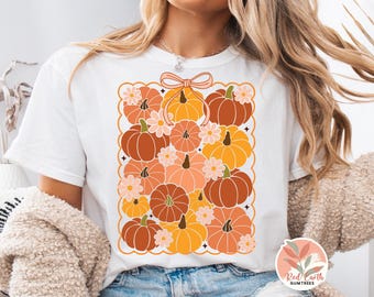 Retro Floral coquette Pumpkins SVG, Fall autumn Pumpkin Sublimation PNG, Farmhouse pumpkin Autumn SVG,Halloween Shirt Design, Commercial Use