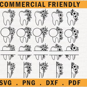 Bundle de dent floral Svg, dent svg, Svg de dent fleur, dentiste SVG, SVG dentiste floral, dents florales svg, logo dentisterie Svg, svg monogramme dent