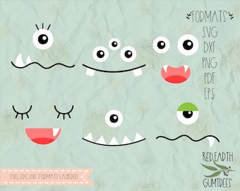 Disegno per maglietta per bambini con facce di mostro, simpatico mostro in formato SVG, PNG, DXF, Eps, PDF per Cricut, Silhouette Studio, file di taglio, adesivo in vinile, disegno per maglietta
