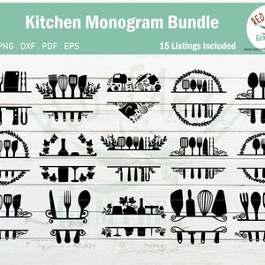 Kitchen monogram frames bundle,baking monogram,wine monogram,bbq monogram,spoon fork SVG, PNG,Eps,DXF,Pdf cricut, silhouette studio,cut file