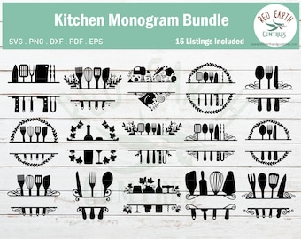 Kitchen monogram frames bundle,baking monogram,wine monogram,bbq monogram,spoon fork SVG, PNG,Eps,DXF,Pdf cricut, silhouette studio,cut file