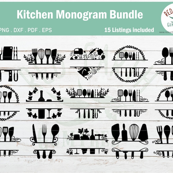 Kitchen monogram frames bundle,baking monogram,wine monogram,bbq monogram,spoon fork SVG, PNG,Eps,DXF,Pdf cricut, silhouette studio,cut file