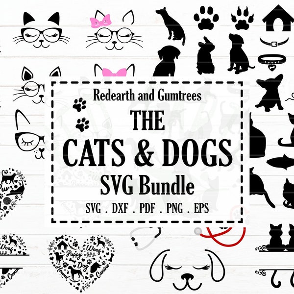 Chat et chien bundle svg, chats avec bundle de cils, chat monogramme svg, chat split monogramme, monogramme chien, chat chien patte svg, chat chien silhouette svg, vétérinaire