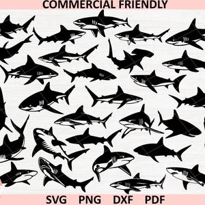 Shark silhouette bundle svg,hammer shark svg,great white shark svg,shark swimming svg,shark bundle svg,beach summer shark svg,bull shark svg