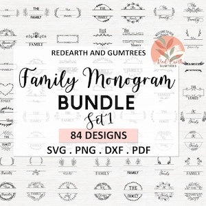 Familienaam monogram SVG-bundel, achternaam monogram SVG, familie gesplitst monogram svg, familie teken sticker, bruiloft monogram svg, brief krans svg