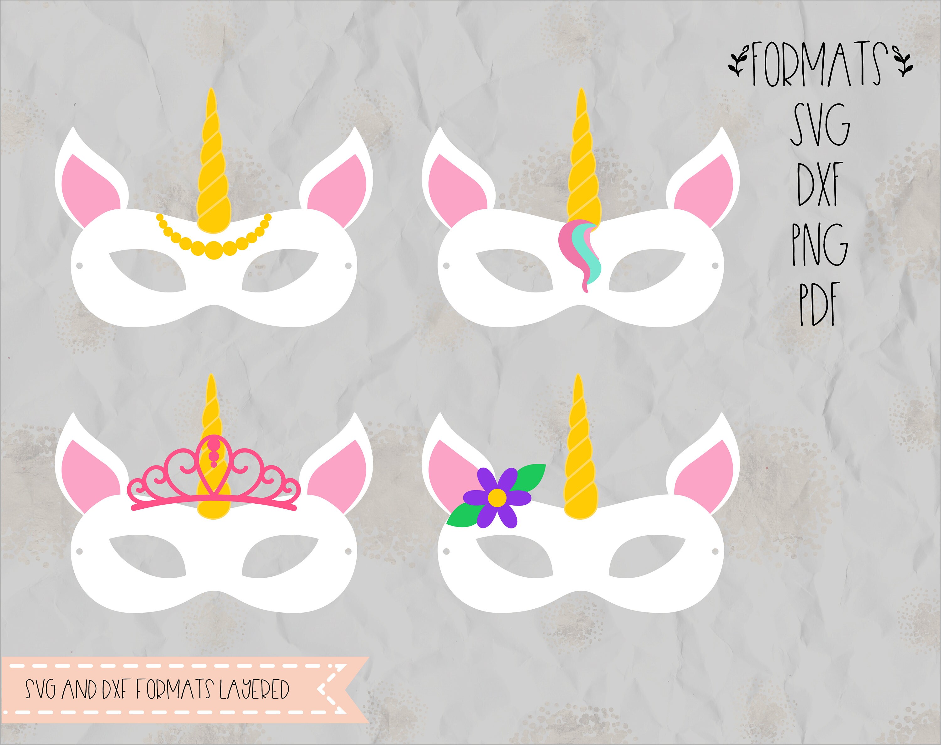 Download Unicorn mask, horn, crown SVG (layered), PNG, DXF, Pdf for ...