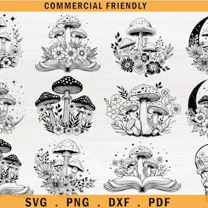 Hongo Svg, Hongo Místico svg, libro abierto floral svg, Hongo Mágico svg, Hongo Boho svg, camisa de hongo, libro de flores, hongo floral svg