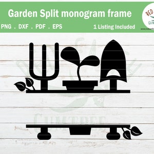 Garden split monogram frame, spring monogram svg, gardening monogram frame, farm monogram frame SVG, PNG, Eps, DXF,Pdf cricut, silhouette