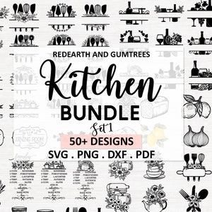 Paquete SVG de The Huge Kitchen, paquete de marcos con monogramas de cocina, paquete para hornear, monograma para hornear, calcomanía de receta familiar, svg de copa de vino, paquete de casa de campo