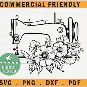 Nähmaschine mit blumen, Monogramm Rahmen nähen, Blumen Nähmaschine Nähmaschine, Nähzubehör SVG, PNG, DXF Datei