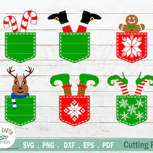 Christmas pocket friends, santa claus shoes in pocket,candy cane SVG, PNG, DXF, Eps,Pdf cricut, silhouette studio,cut file,vinyl decal,shirt