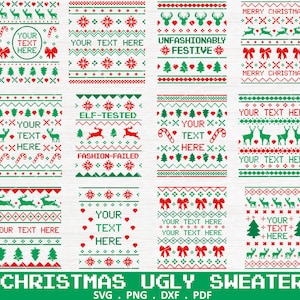 Weihnachten Ugly Sweater SVG Bundle, Weihnachten Ugly Sweater Vorlagen, Hässliche Pullover zwart svg, lustige hässliche Pullover png, hässliche Pullover Schrift svg, png