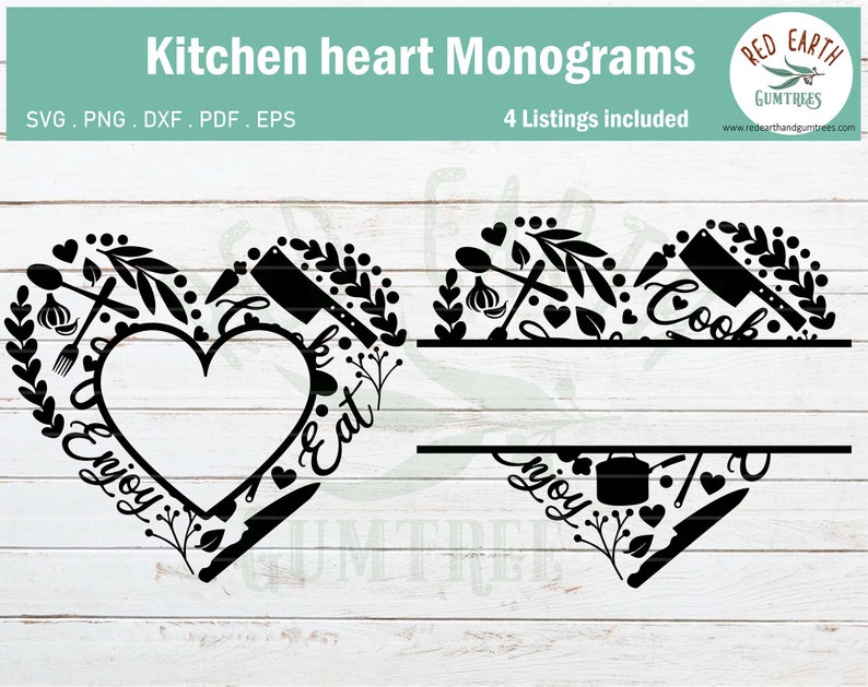 Download Kitchen heart split monogram frame cooking monogram SVG PNG | Etsy